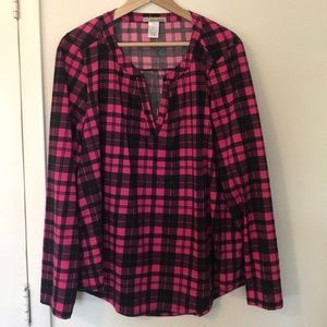 Ultra Teeze 3/4 sleeve pink and black plaid shirt